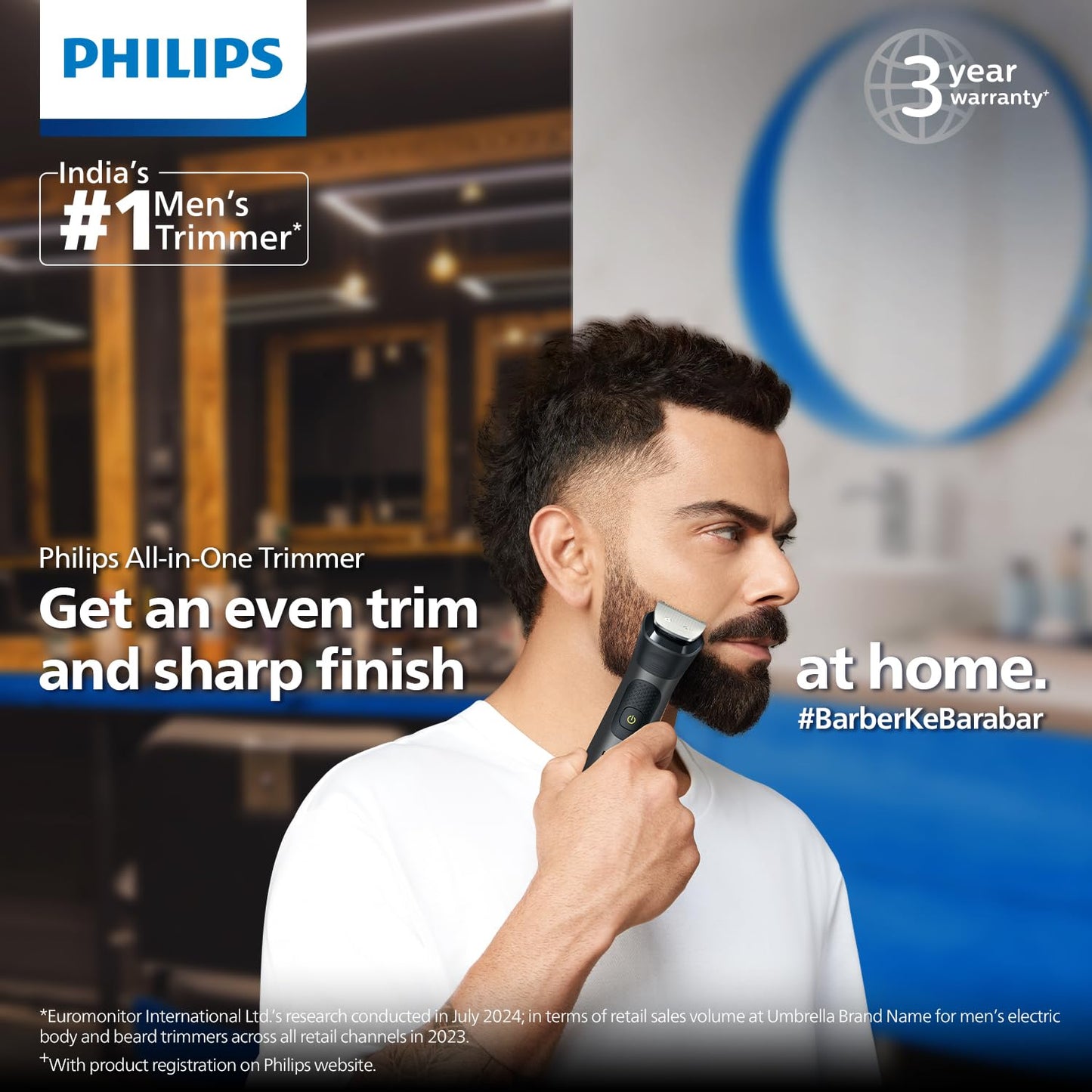 Philips India's No.1 Men's Trimmer| Patented Twin Trim Blades I Precision Trimming, 13-in-1 Modern Man Kit -Face, Body & Private Parts I 3 Year Warranty I120Min Runtime I 5 min Quick Charge MG7920/65