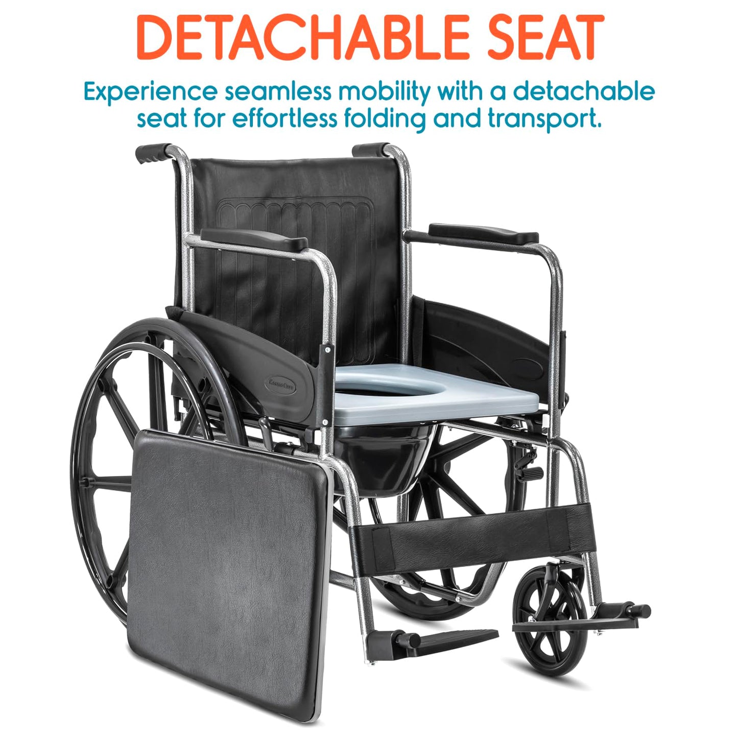 KosmoCare Dura Rexine Wheelchair | Self-Propelled & Attendant Use | Hammered Finish MS Frame | 24" Mag Wheels | Removable Footrests | Foldable Design | Comfortable Rexine Seat | Supports Up to 100 kg