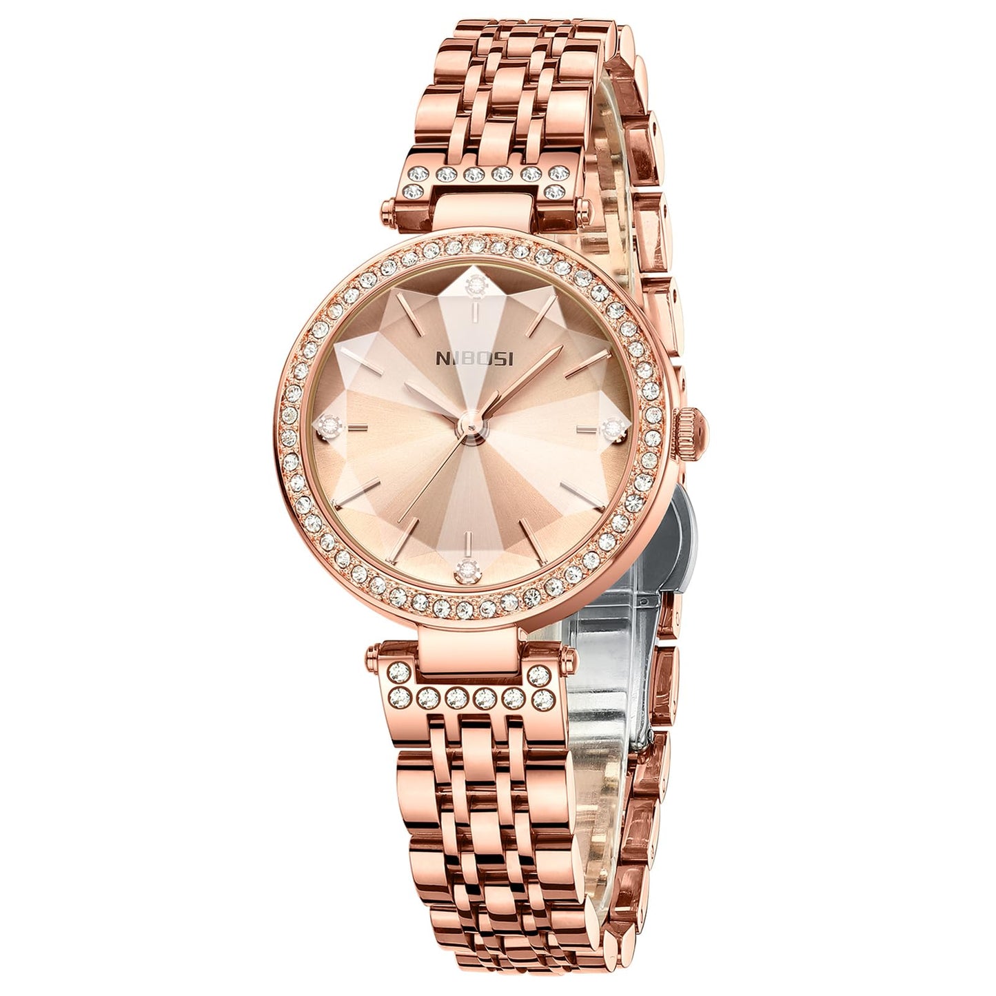 NIBOSI Women Stainless Steel Watches Analog Rose Gold Band and Square Dial Women's Watch for Girls&Miss&Ladies Diamond Studded with Stylish Watches Waterproof