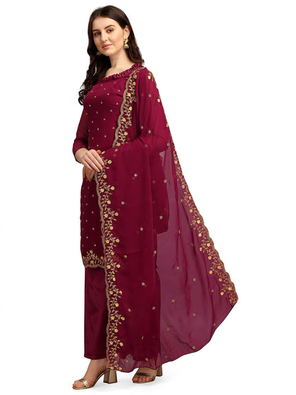 EthnicJunction Women's Georgette Embroidered Unstitched Salwar Suit Dress Material