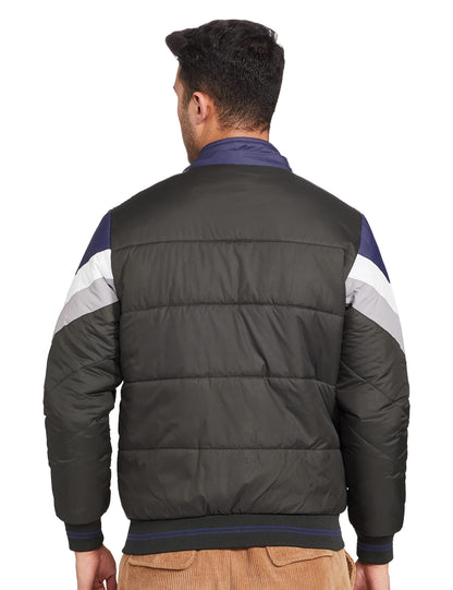 Men's Regular Fit Quilted Bomber Jacket with Detachable Hood - Winter Warm, Insulated Lining, Ribbed Cuffs, and Stylish Design