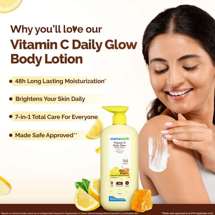 Mamaearth Vitamin C Daily Glow Body Lotion For Skin Brightening with Vitamin C & Honey 400ml | Nourishes Dry Skin | 48 H Moisturization | 100% Natural Butter | Non-Greasy Smooth Skin | All Skin Types