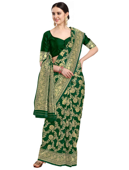 EthnicJunction Women's Kanchipuram Silk Half and Half Woven Saree With Blouse Piece