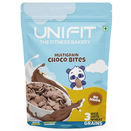 UNIFIT Multigrain Choco Bites Breakfast Cereals for Kids Rich in Protein Cereal Oats Instant & Crunchy Ready to Eat With Goodness of Wheat, Rice & Oats Grain -375g