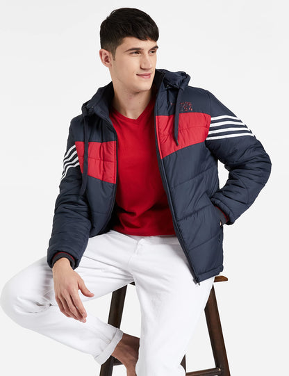 Men's Regular Fit Quilted Bomber Jacket with Detachable Hood - Winter Warm, Insulated Lining, Ribbed Cuffs, and Stylish Design