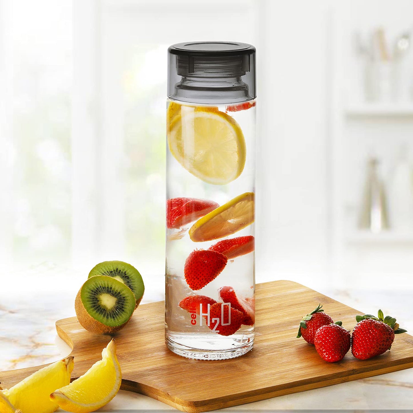 Cello H2O Glass Fridge Water Bottle with Plastic Cap | Leak Proof & Break-Proof | Wide Mouth & Easy to Clean | Best Usage for Office/School/College | 920ml | Red