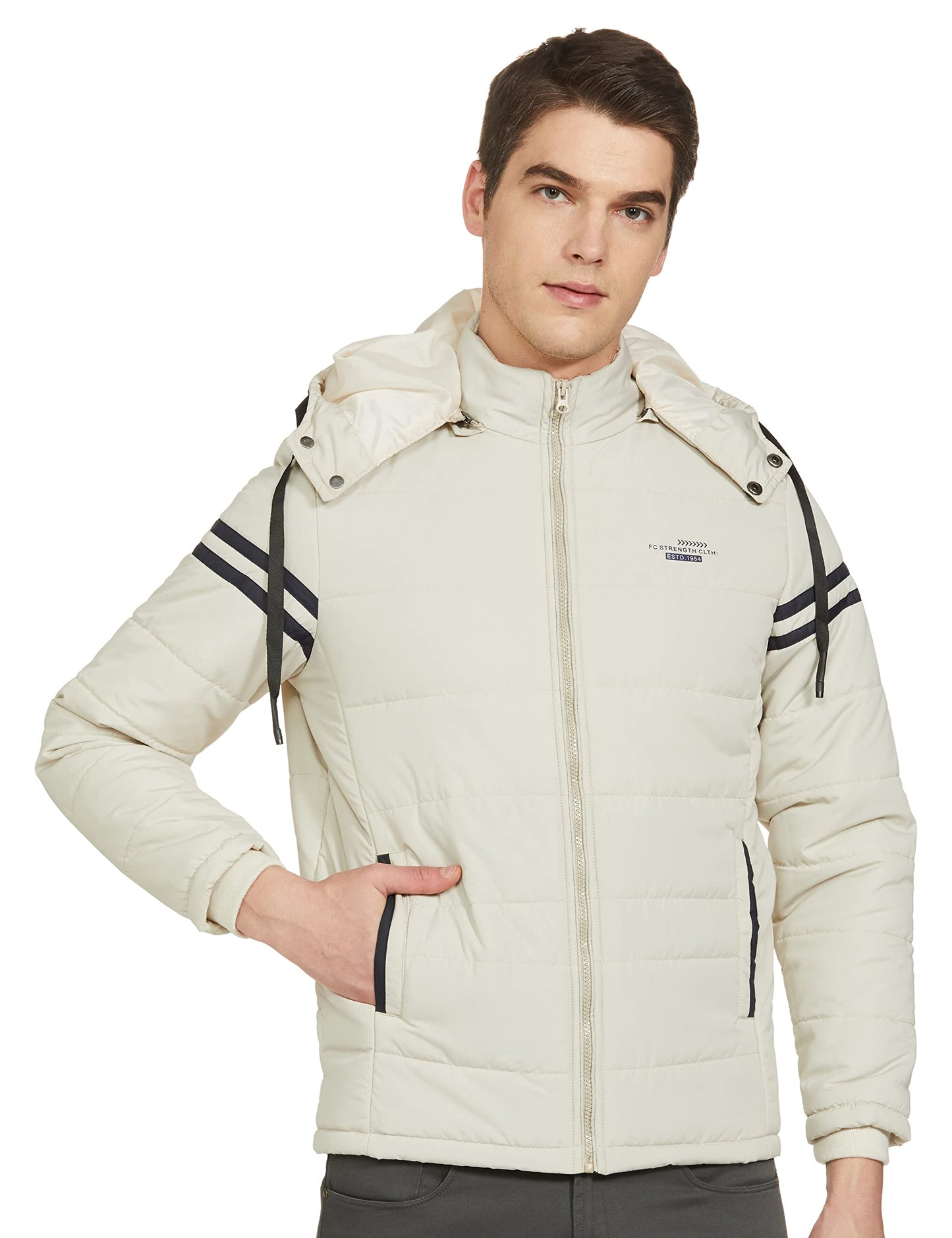 Men's Regular Fit Quilted Bomber Jacket with Detachable Hood - Winter Warm, Insulated Lining, Ribbed Cuffs, and Stylish Design