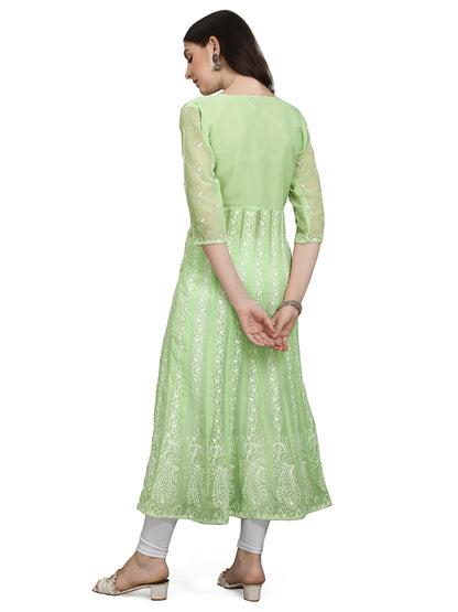 EthnicJunction Women's Lucknowi Chikankari Embroidered Thread Work Georgette Anarkali Kurta