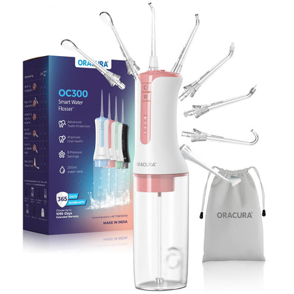 ORACURA® OC300 PRO Smart Pro Water Flosser® Blue | 365 Days Warranty | 4 Modes | Micro-Bubble Technology | 8 Nozzle Tip | 4 Vibrant Colours | 300ml Water Tank