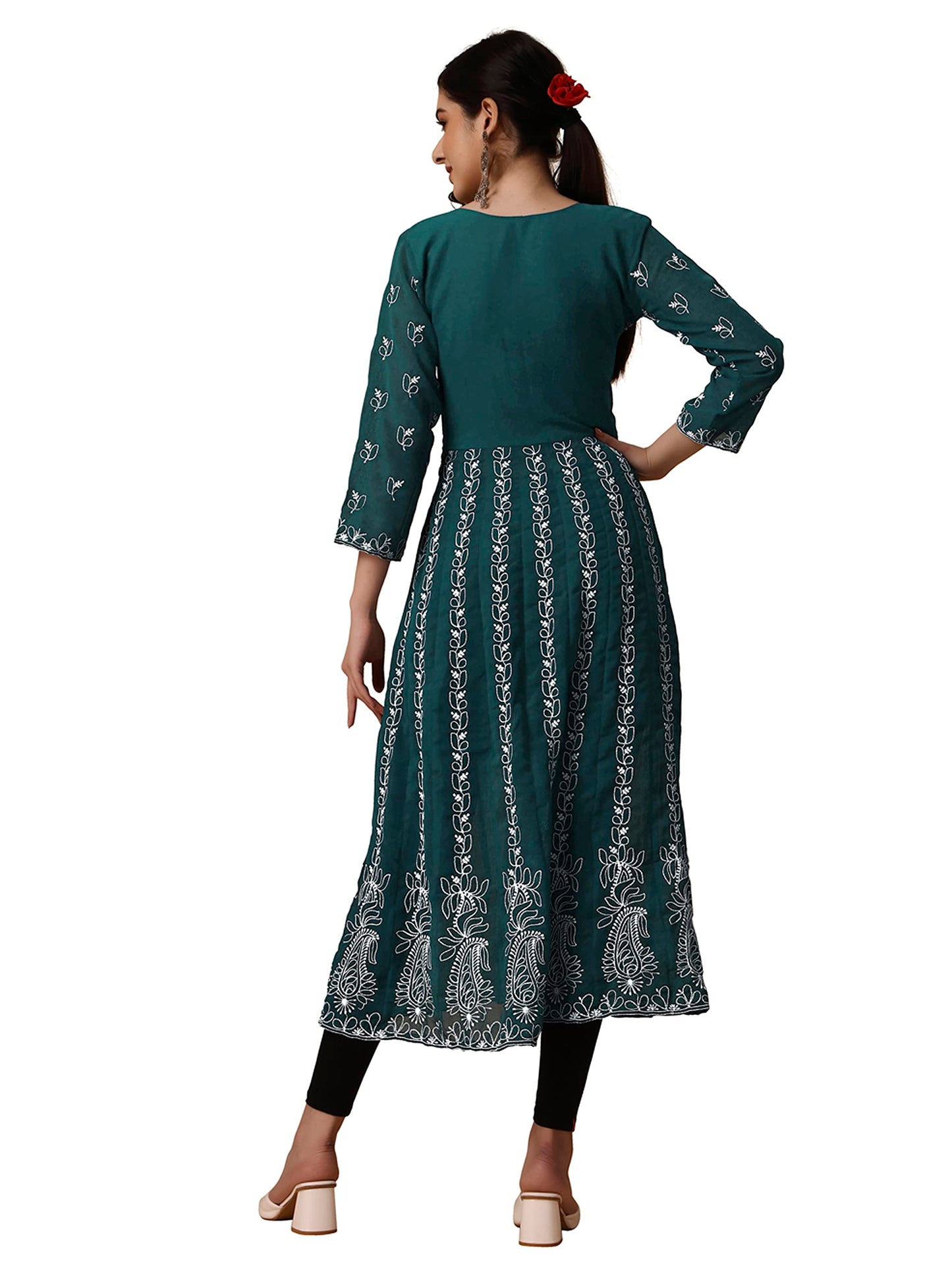 EthnicJunction Women's Lucknowi Chikankari Embroidered Thread Work Georgette Anarkali Kurta