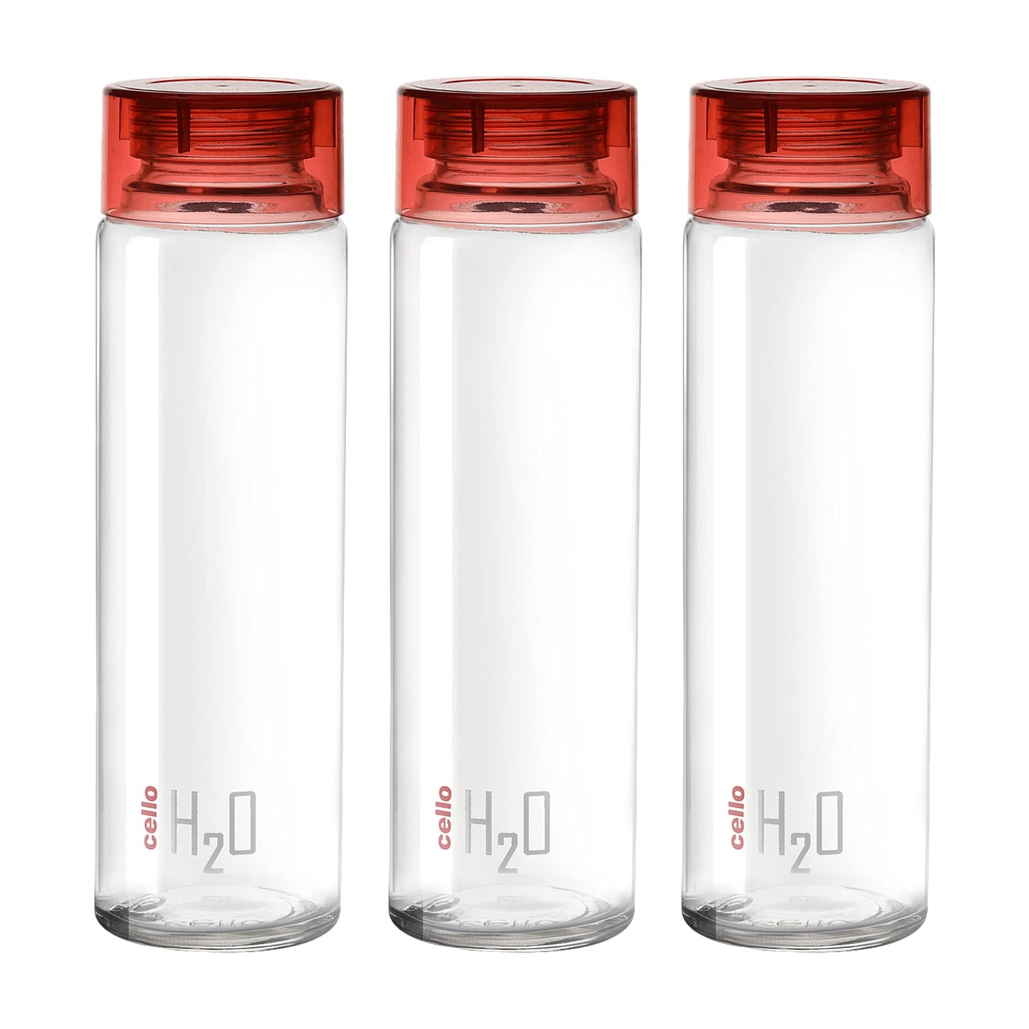 Cello H2O Glass Fridge Water Bottle with Plastic Cap | Leak Proof & Break-Proof | Wide Mouth & Easy to Clean | Best Usage for Office/School/College | 920ml | Red