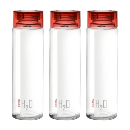 Cello H2O Glass Fridge Water Bottle with Plastic Cap | Leak Proof & Break-Proof | Wide Mouth & Easy to Clean | Best Usage for Office/School/College | 920ml | Red