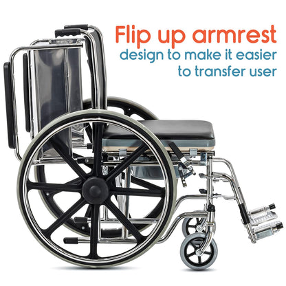 KosmoCare Dura Rexine Wheelchair | Self-Propelled & Attendant Use | Hammered Finish MS Frame | 24" Mag Wheels | Removable Footrests | Foldable Design | Comfortable Rexine Seat | Supports Up to 100 kg