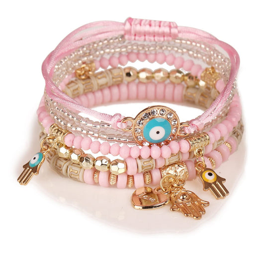 Shining Diva Fashion Bohemian Stackable Multilayer Hamsa Hand Evil Eye Lucky Protection Bracelets Multicolor Crystal Charm Beaded Bracelet for Women Girls