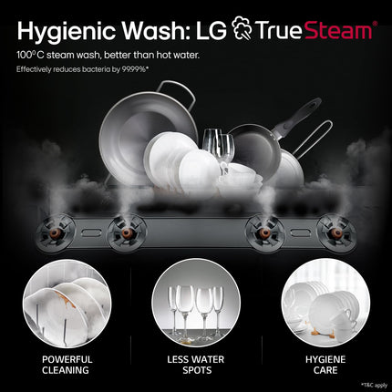 LG 14 Place Setting Free Standing Dish Washer with TrueSteam, QuadWash, EasyRack Plus, Wi-Fi Enabled (DFB424FP, Silver, Inverter Direct Drive Motor)