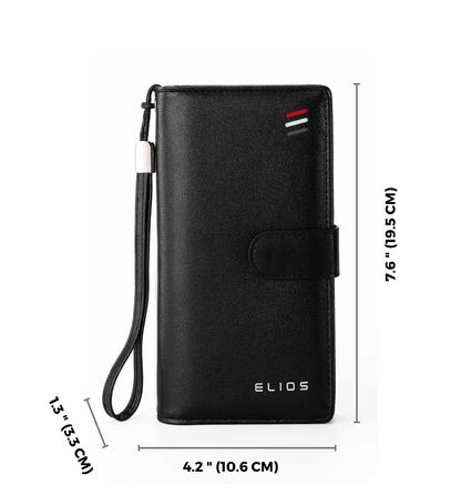 Elios Long Black PU Leather Wallet for Women (Black)