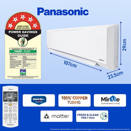 Panasonic 1.5 Ton 5 Star Wi-Fi Inverter Smart Split AC (India's 1st Matter Enabled RAC, Copper Condenser, 7in1 Convertible, True AI, 4 Way Swing, PM 0.1 Filter, CS/CU-NU18ZKY5W, 2024 Model, White) 