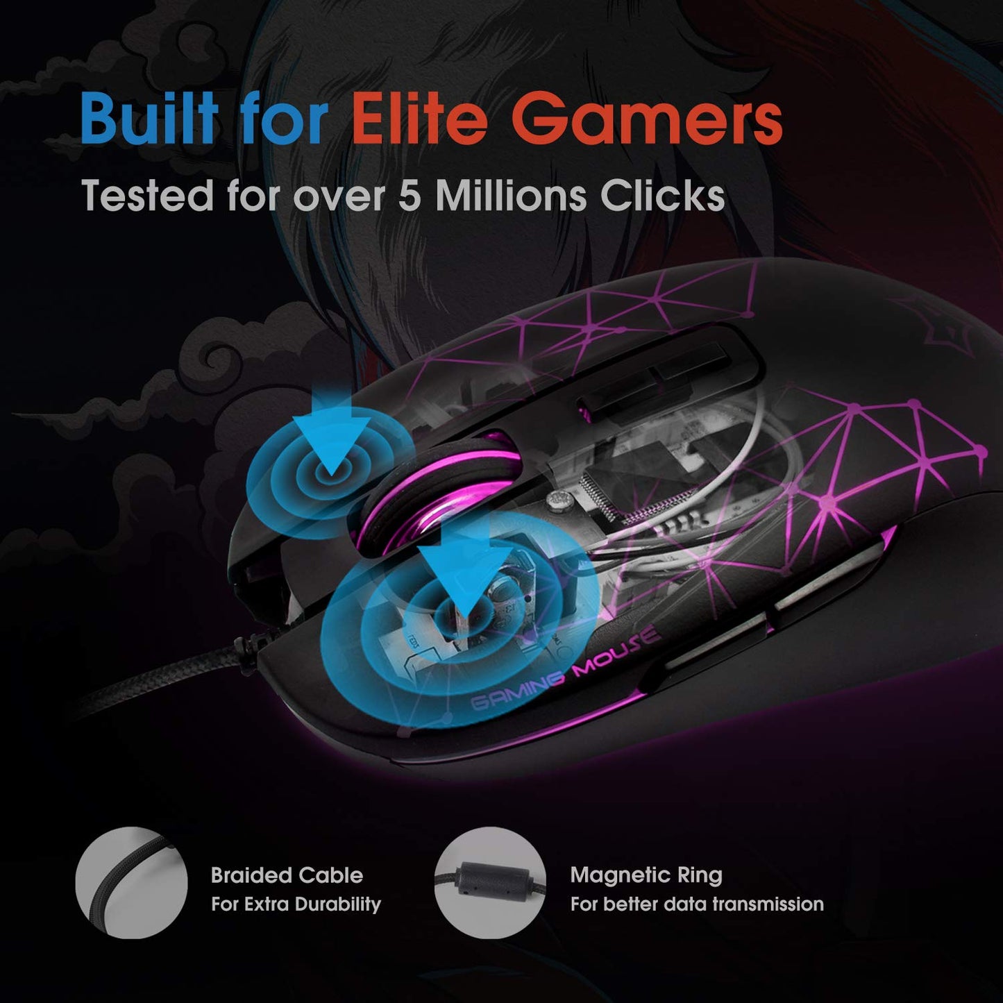 EvoFox Ultra Value Series Blaze Programmable Gaming Mouse |8 Fully Programmable Buttons| Ultra-responsive 7000fps | Gaming Grade Sensitive DPI Upto 12800 |RGB Lights with Music sync Mode | Windows Software