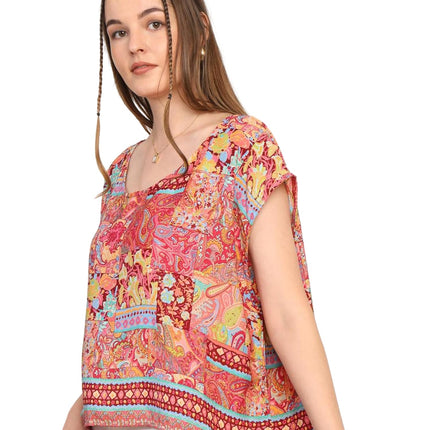 KE KANHA EXPORTS top Stylish Women Tops Multi-Neck Option-Round,v-Neck,Boat Neck Loose fit Variety of Sleeves Tops Boho Floral Western top fit to All Women Shape