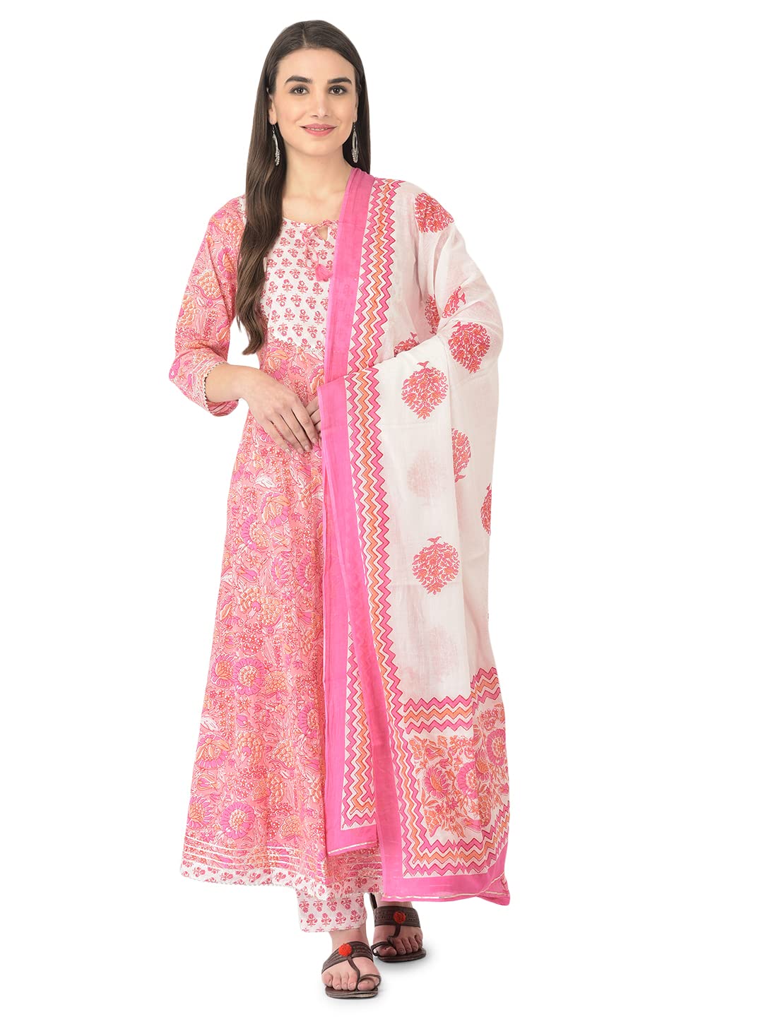 Pistaa's Women Cotton Anarkali Flair Suit Set