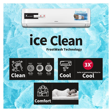 Hitachi 1.5 Ton Class 3 Star, ice Clean, Xpandable+, Inverter Split AC (100% Copper, Dust Filter, 2024 Model - 3400FXL RAS.G318PCBIBF, White) 