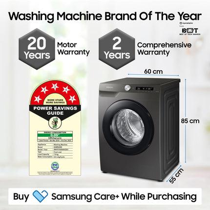 Samsung 7 kg, 5 Star, AI Control, Wi-Fi, Digital Inverter, Motor, Fully-Automatic Front Load Washing Machine (WW70T502NAN1TL, Hygiene Steam, Inox) 