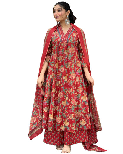 GoSriKi Women's Rayon Blend Anarkali Printed Kurta with Palazzo & Dupatta