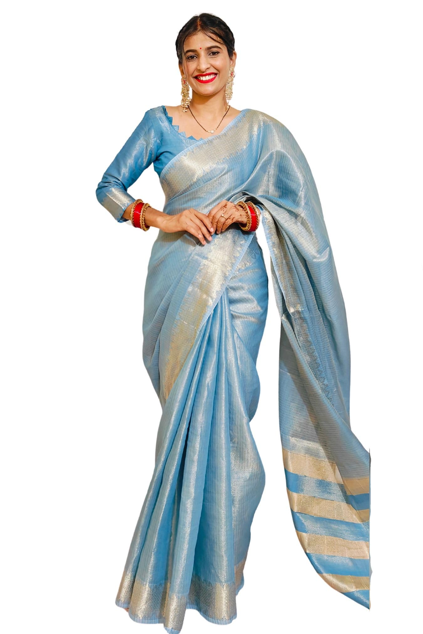 SGF11 Women's Kanjivaram Pure Tissue Silk Saree For Womens With Unstitched Blouse Piece