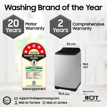 Samsung 8 Kg, Eco Bubble Technology with Super Speed, Soft Closing Door, Fully-Automatic Top Load Washing Machine (WA80BG4545BYTL, Lavender Gray, Awarded as Washing Machine Brand of the year) 