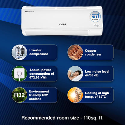 Voltas 1 ton 3 Star Inverter Split AC (Copper, 4-in-1 Adjustable Mode, Anti-dust Filter, 2024 Model, 123V CAE, White)