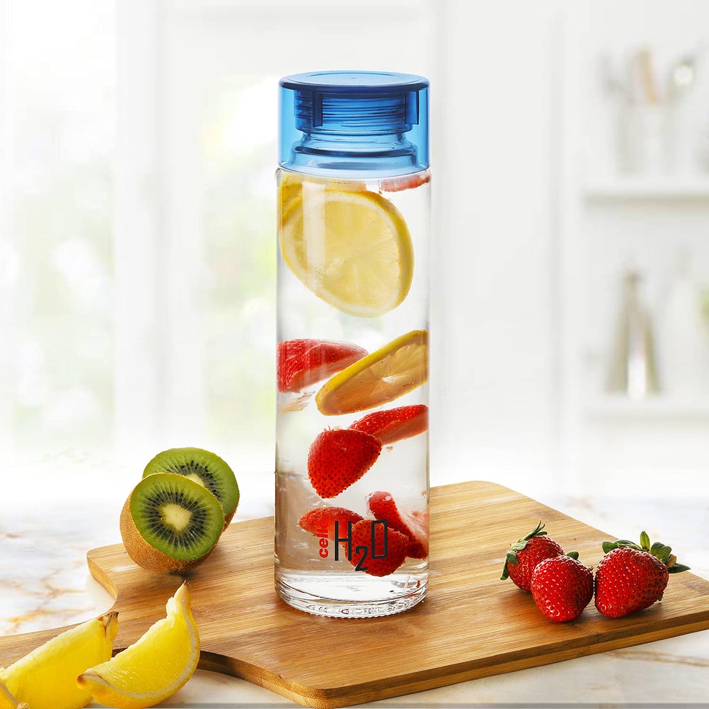 Cello H2O Glass Fridge Water Bottle with Plastic Cap | Leak Proof & Break-Proof | Wide Mouth & Easy to Clean | Best Usage for Office/School/College | 920ml | Red