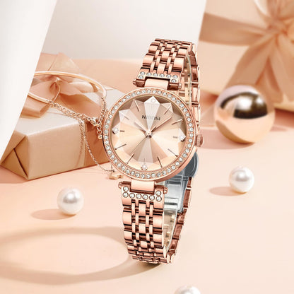 NIBOSI Women Stainless Steel Watches Analog Rose Gold Band and Square Dial Women's Watch for Girls&Miss&Ladies Diamond Studded with Stylish Watches Waterproof