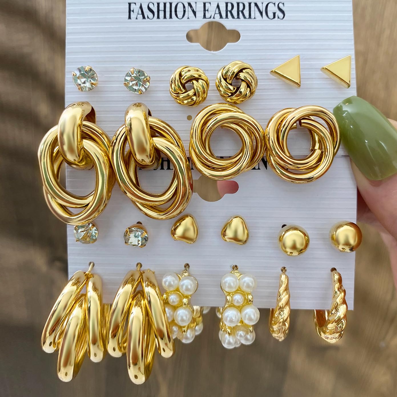 Shining Diva Fashion 11 Pairs Combo Set Celebrity Inspired Latest Trendy Stylish Gold Plated Geometric Twist Pearl Hoop Dangle Earrings for Women and Girls