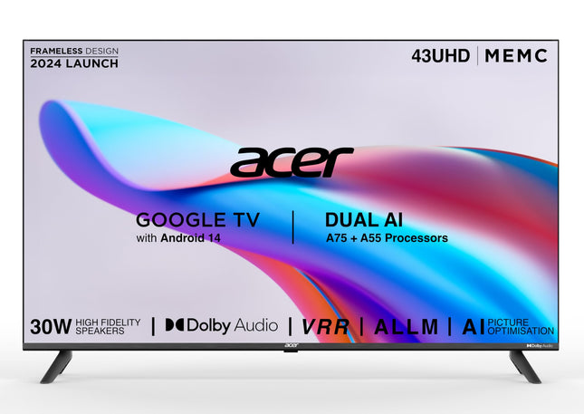 acer 109 cm (43 inches) I Pro Series 4K Ultra HD LED Smart Google TV AR43UDIGU2875AT (Black) 