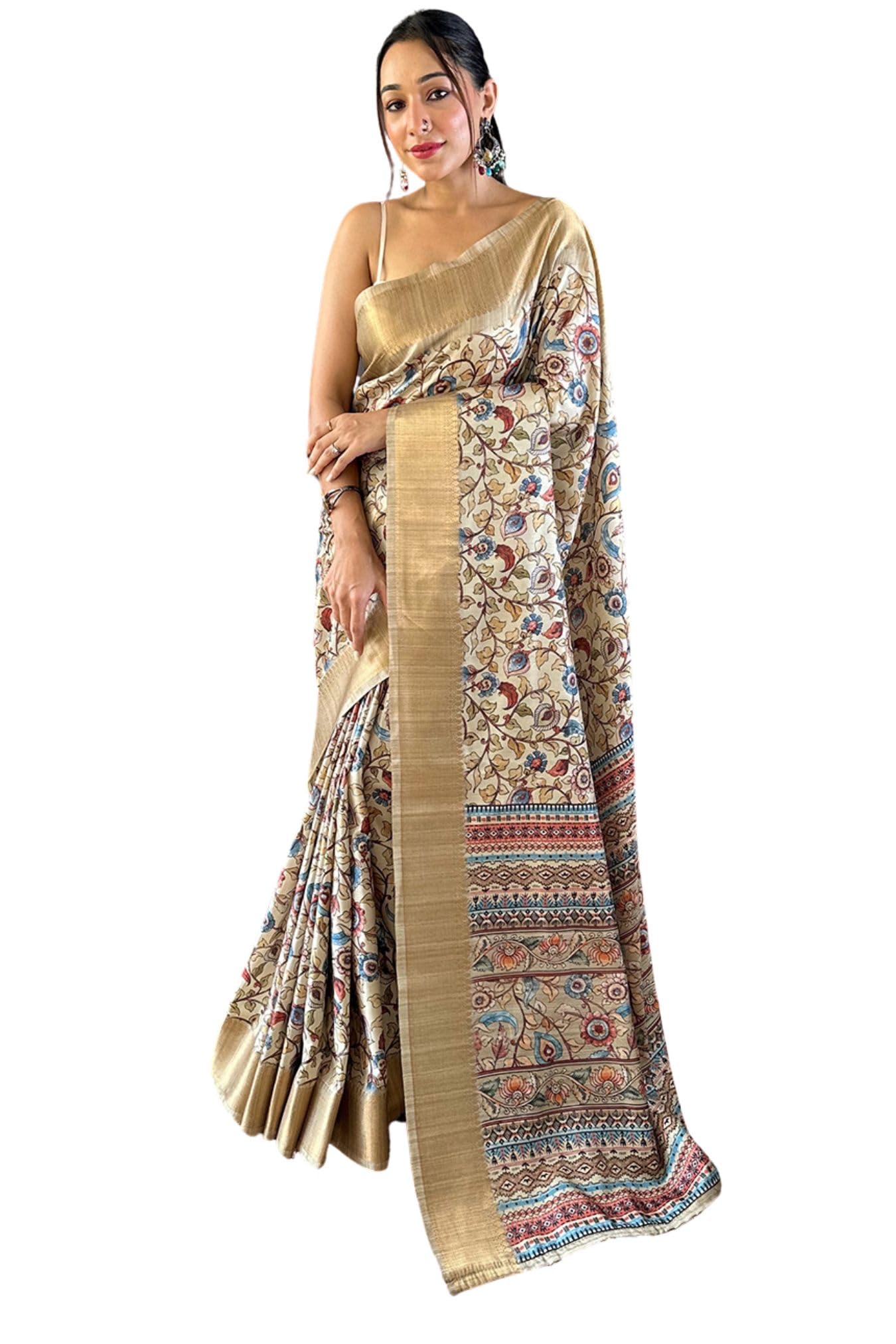 SGF11 Women's Kanjivaram Kalamkari Pure Soft Silk Printed Saree For Women's With Blouse Pieces