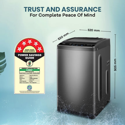 Haier 6.5 Kg, 5 Star, Oceanus Wave Technology Toughened Glass Fully Automatic Top Loading Washing Machine (HWM65-306S8, Ultra Fresh Air, Near Zero Pressure, Dark Jade Silver) 