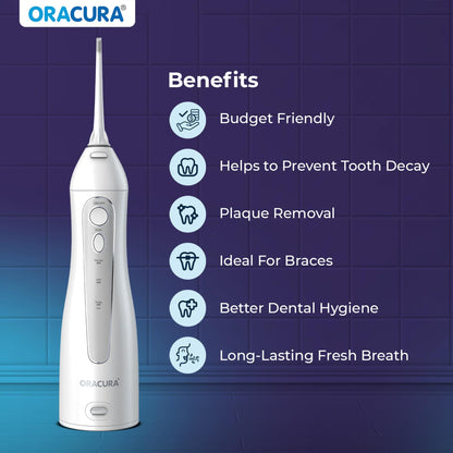 ORACURA OC150 Dental PRO Smart Water Flosser Black, 150ml water tank capacity, Portable & Rechargeable, 3 Modes, 365 Days Warranty