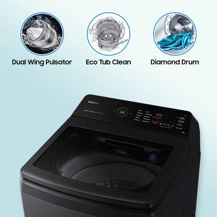 Samsung 9 kg, 5 star, Eco Bubble Technology with Super Speed, Wi-Fi, Digital Inverter Motor, Dual Storm, Fully-Automatic Top Load Washing Machine Appliance (WA90BG4546BVTL, Black Caviar) 