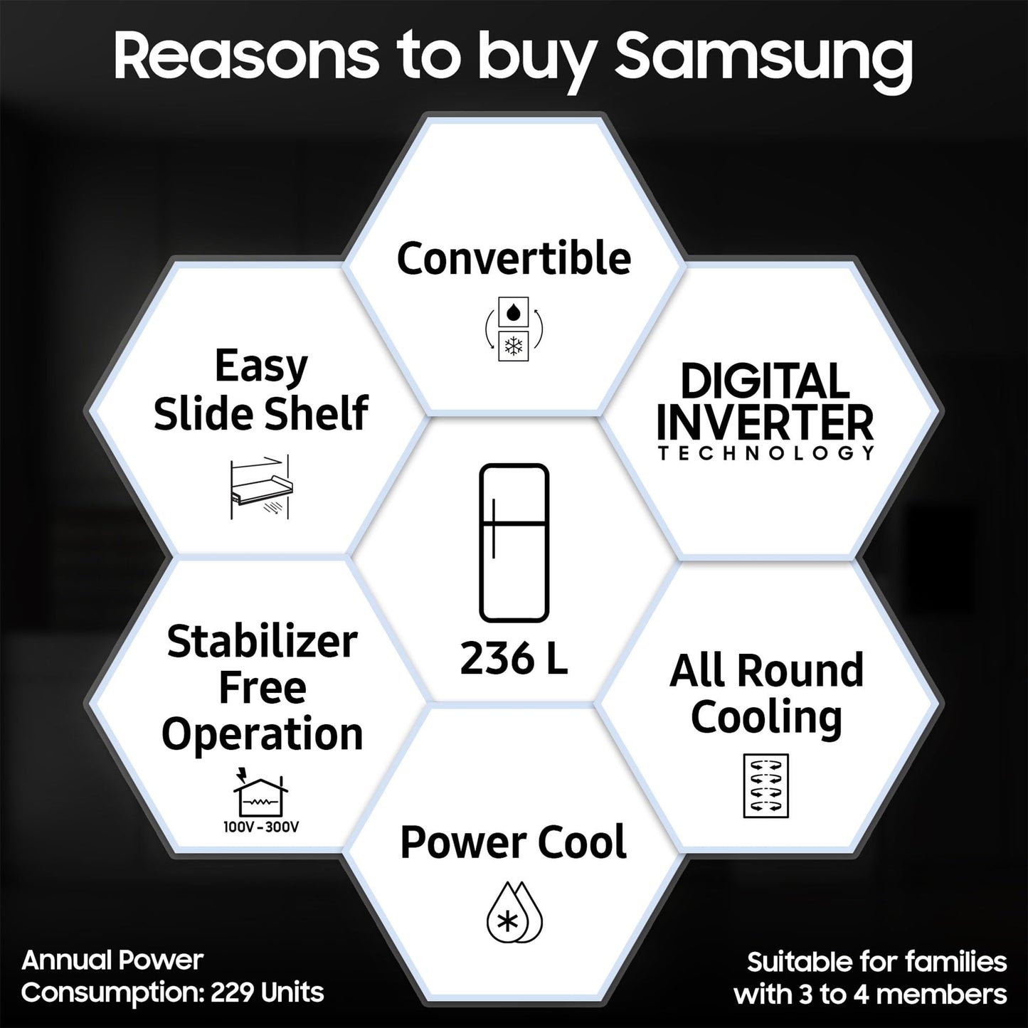 Samsung 236 L, 3 Star, Convertible, Digital Inverter with Display Frost Free Double Door Refrigerator (RT28C3733S8/HL, Silver, Elegant Inox, 2024 Model)