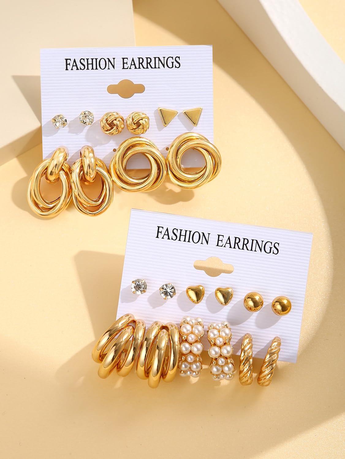 Shining Diva Fashion 11 Pairs Combo Set Celebrity Inspired Latest Trendy Stylish Gold Plated Geometric Twist Pearl Hoop Dangle Earrings for Women and Girls