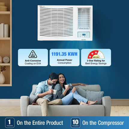 Voltas 1.5 Ton 3 Star Fixed Speed Window AC(Copper, Turbo Mode, 2024 Model,183 Vectra Prism, White) 