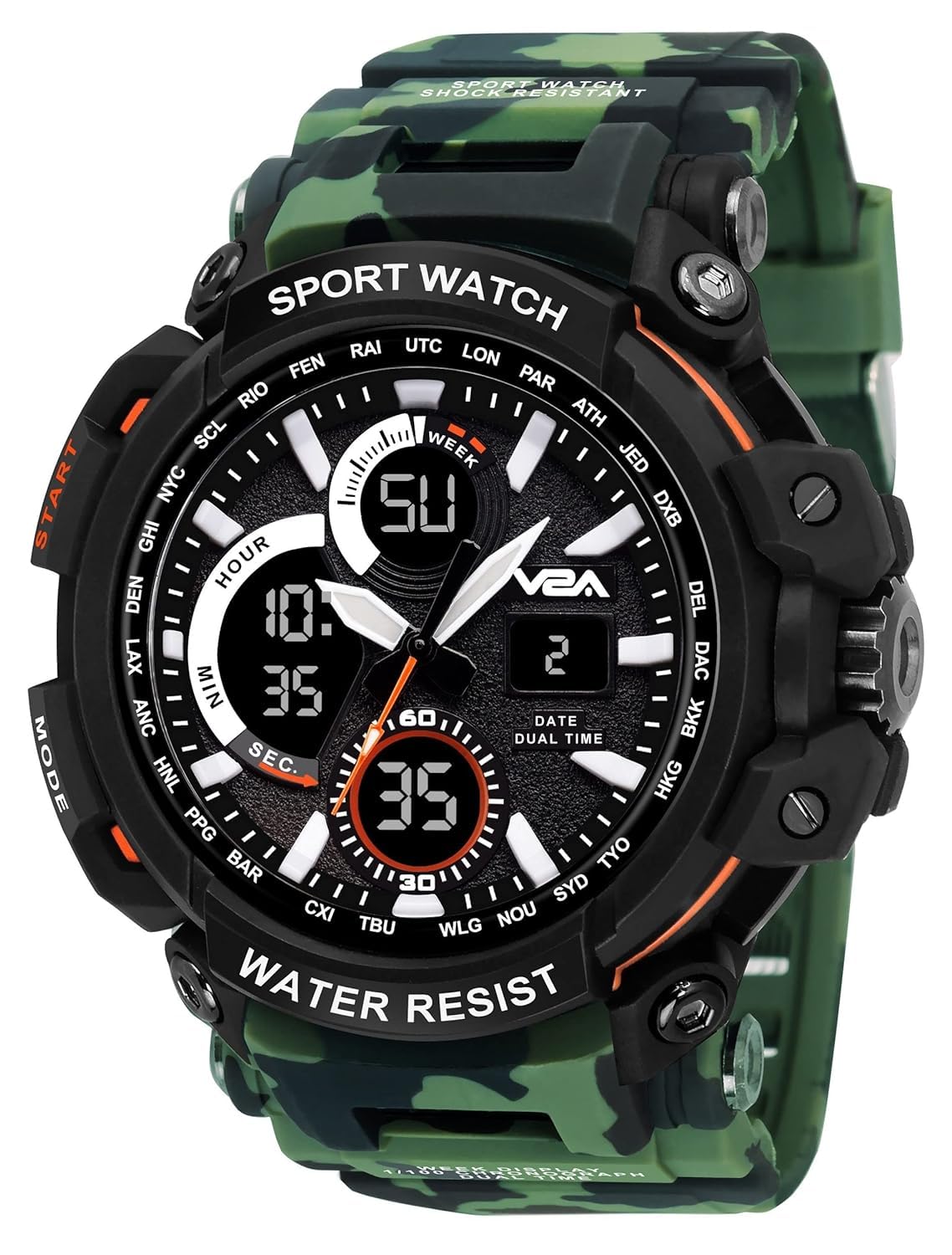 V2A Outdoor Sport Shockproof Led Analogue And Digital Waterproof Chronograph Watch For Men ( Multicolor )