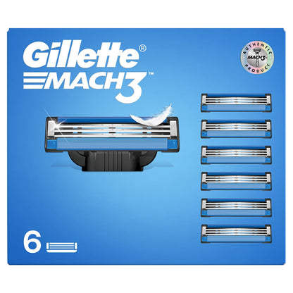 Gillette Mach 3 Shaving Blades- Pack Of 6 (Cartridges) | Razor blades for men | Value Pack for upto 6 months of shaving | Anti-friction Blades for a comfortable shave & sensitive skin