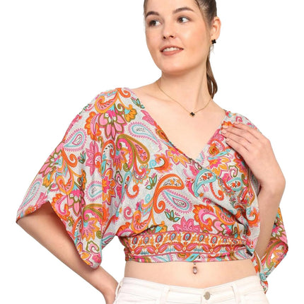 KE KANHA EXPORTS top Stylish Women Tops Multi-Neck Option-Round,v-Neck,Boat Neck Loose fit Variety of Sleeves Tops Boho Floral Western top fit to All Women Shape