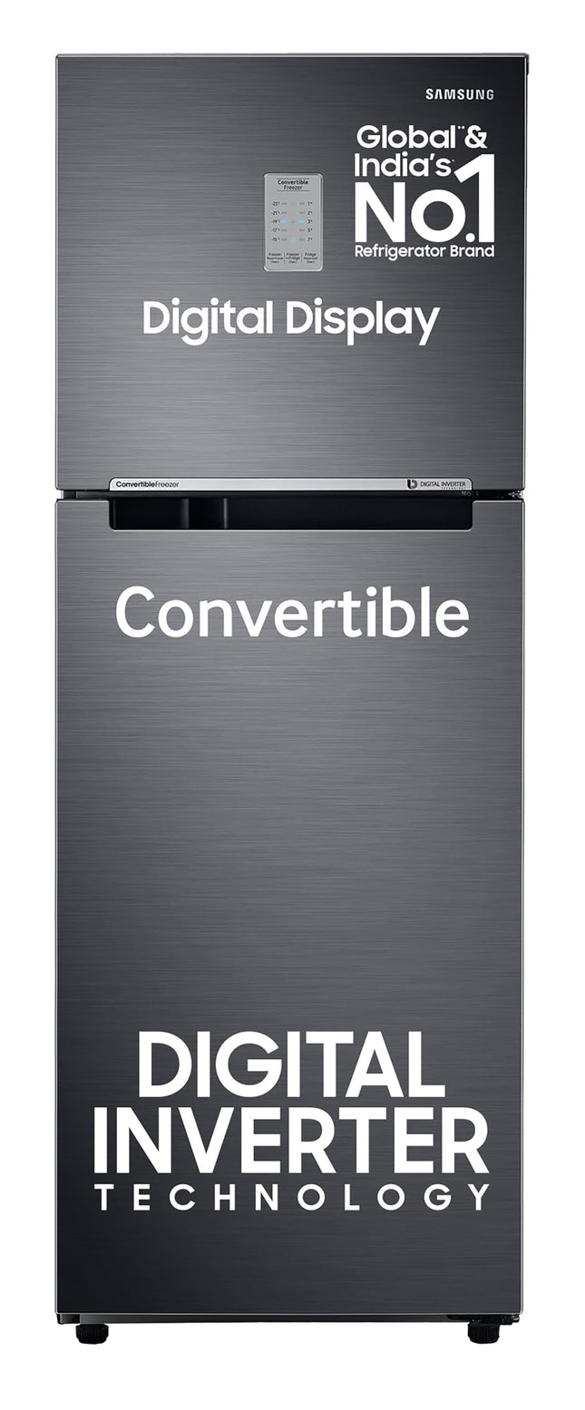 Samsung 236 L, 3 Star, Convertible, Digital Inverter with Display Frost Free Double Door Refrigerator (RT28C3733S8/HL, Silver, Elegant Inox, 2024 Model)