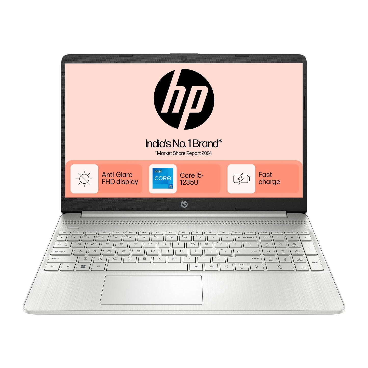 HP 15s, 12th Gen Intel Core i5-1235U, 8GB DDR4, 512GB SSD, (Win 11, Office 21, Silver, 1.69kg), Anti-Glare, 15.6-inch(39.6cm), FHD Laptop, Intel UHD Graphics, Backlit KB, HD Camera, fq5329tu