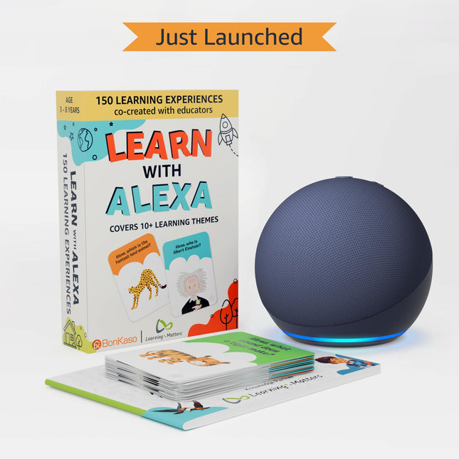 Amazon Echo Dot (5th Gen, Blue) combo for your Kids aged 4+ years with Alexa Activity Kit | Helps in interactive learning, stories, rhymes & hands-free fun | Limited Edition | Alexa for Kids