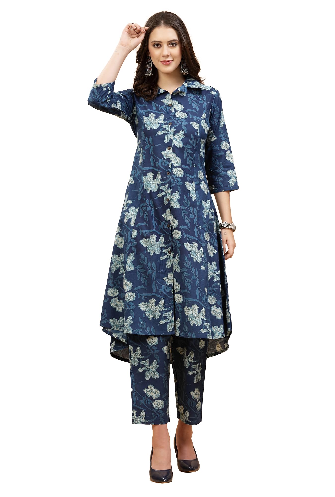 Pistaa's Women Pure Cotton Floral Printed Salwar Suit Set