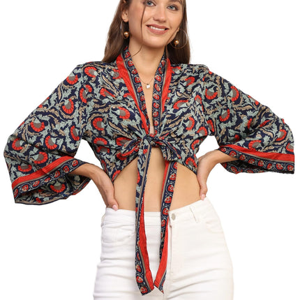 KE Kanha exportsWomen’s and Girls/Ladies Wrap Around Tops Beach wear Tunic Top V Neck Silk Casual Sleeve Printed Top Relaxed Fit Free Size