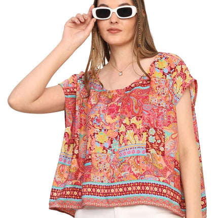 KE KANHA EXPORTS top Stylish Women Tops Multi-Neck Option-Round,v-Neck,Boat Neck Loose fit Variety of Sleeves Tops Boho Floral Western top fit to All Women Shape